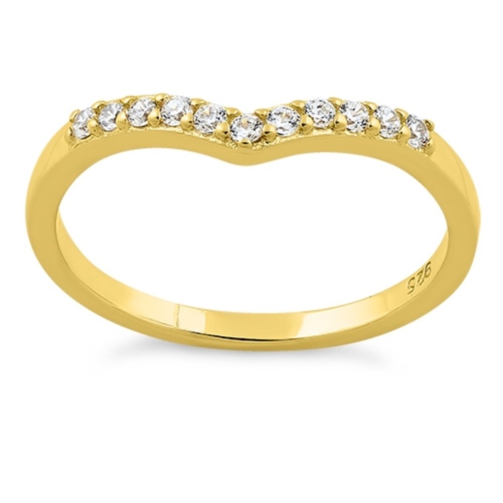 Yellow Gold Plated Pointed V CZ Midi Ring